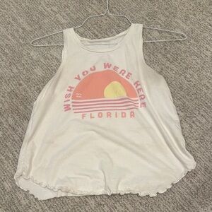White Sleeveless Top with Pink and Yellow Graphic